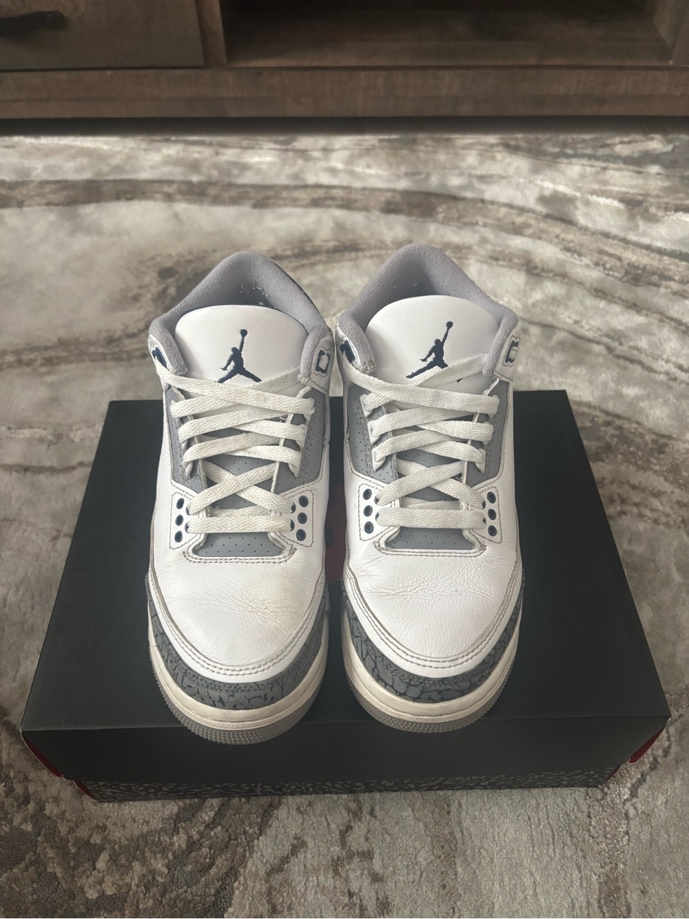 Air Jordan 3 Retro GS White Midnight Navy Size 5Y w/ Original Box